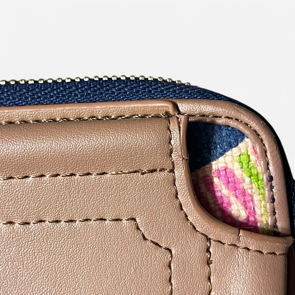 Spartina 449 Wristlet Wallet Brown‎ Leather Colorful Paisley Linen Phone Pocket - Picture 7 of 11